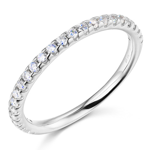25-Stone Scallop Round-Cut CZ Wedding Band in 14K White Gold Slide 0