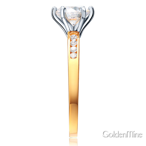 Cathedral-Set Round-Cut CZ Engagement Ring in Two-Tone 14K Yellow Gold Slide 2