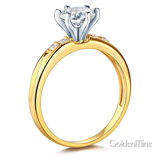 1-CT Round-Cut with Pave Side Stones CZ Engagement Ring in 14K Yellow Gold Slide 1