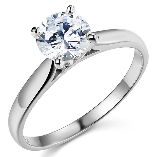 Cathedral Solitaire 1-CT Round-Cut CZ Engagement Ring in 14K White Gold Slide 0