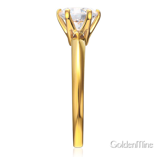 Knife-Edge 6-Prong 1-CT Round-Cut CZ Engagement Ring Solitaire in 14K Yellow Gold Slide 2