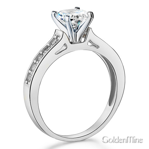 1-CT Round Cathedral CZ Engagement Ring & Pave Stones in 14K White Gold Slide 1