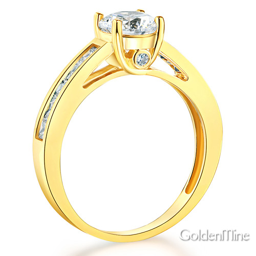 1-CT Round Trellis Cathedral Princess Side CZ Engagement Ring in 14K Yellow Gold Slide 1