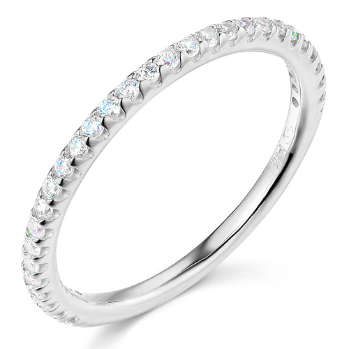 2mm Round-Cut Cubic Zirconia CZ Wedding Band in 14K White Gold Slide 0