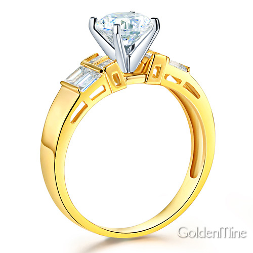 1-CT Round & Side Princess Baguette CZ Engagement Ring in 14K Yellow Gold Slide 1