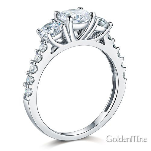 Tulip-Set Three-Stone Round-Cut CZ Wedding Ring Set in 14K White Gold Slide 2