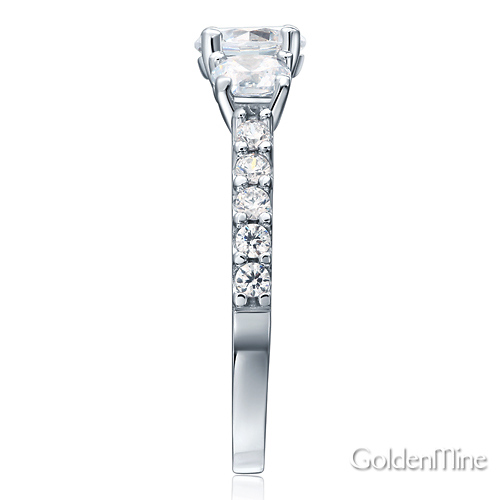 Tulip-Set Three-Stone Round-Cut CZ Wedding Ring Set in 14K White Gold Slide 3