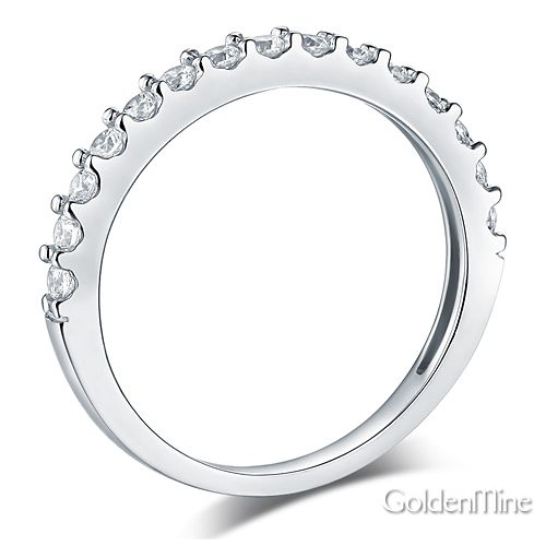 Tulip-Set Three-Stone Round-Cut CZ Wedding Ring Set in 14K White Gold Slide 5