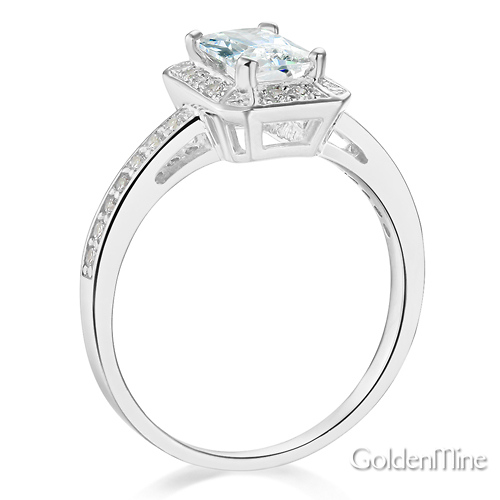 Halo 1-CT Radiant-Cut CZ Engagement Ring with Side Pave in 14K White Gold Slide 1