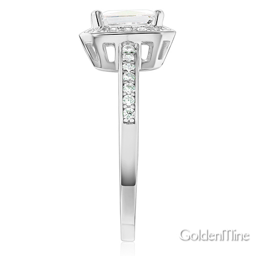 Halo 1-CT Radiant-Cut CZ Engagement Ring with Side Pave in 14K White Gold Slide 2