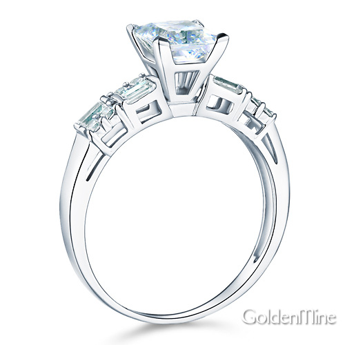 Modern 1-CT Princess-Cut & Baguette CZ Engagement Ring in 14K White Gold Slide 1