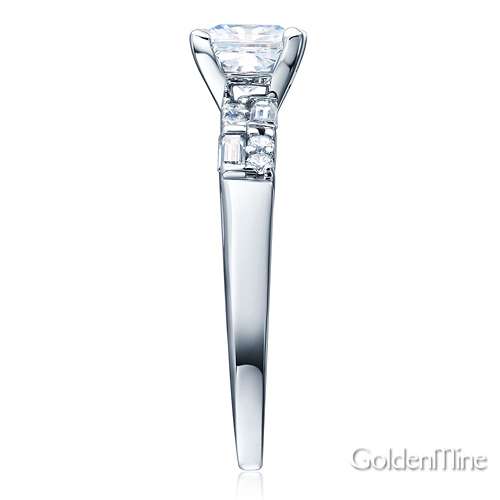 Modern 1-CT Princess-Cut & Baguette CZ Engagement Ring in 14K White Gold Slide 2