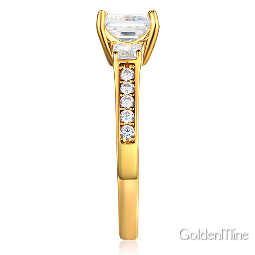 3-Stone Princess-Cut CZ Engagement Ring with Side Stones in 14K Yellow Gold Slide 2