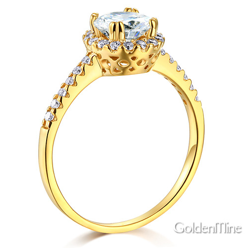 Halo 1-CT Round-Cut Cubic Zirconia Engagement Ring in 14K Yellow Gold Slide 1