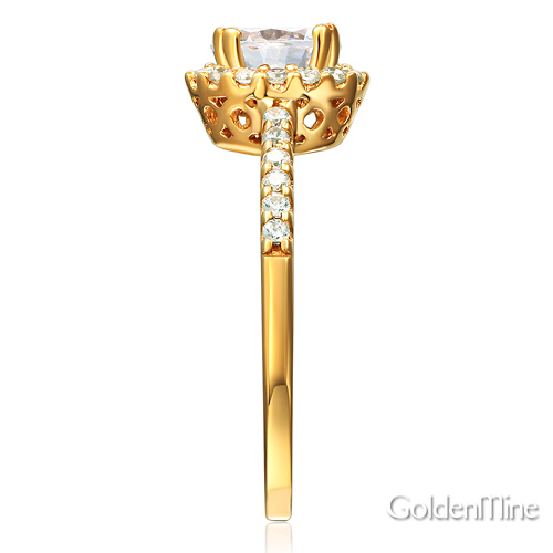 Halo 1-CT Round-Cut Cubic Zirconia Engagement Ring in 14K Yellow Gold Slide 2