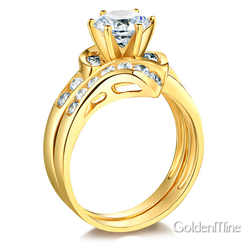 Contour 1.25CT Round-Cut with Side Stones CZ Engagement Ring Set in 14K Yellow Gold 2ctw Slide 1