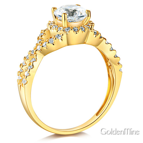 Woven 1.25CT Round-Cut Halo CZ Engagement Ring in 14K Yellow Gold Slide 1