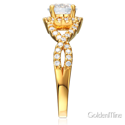 Woven 1.25CT Round-Cut Halo CZ Engagement Ring in 14K Yellow Gold Slide 2