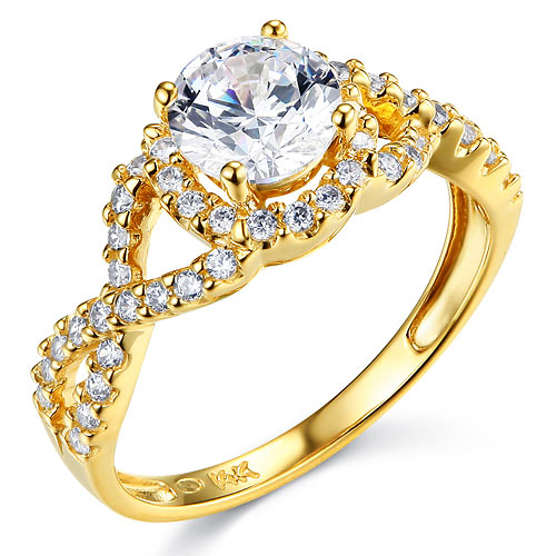 Woven 1.25CT Round-Cut Halo CZ Engagement Ring in 14K Yellow Gold Slide 0