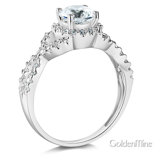 Woven 1.25CT Round-Cut Halo CZ Engagement Ring in 14K White Gold Slide 1