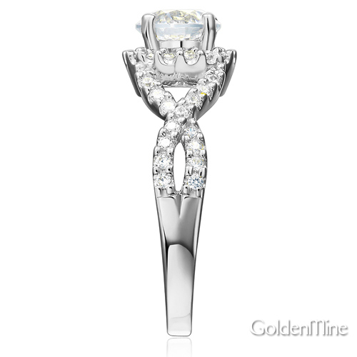 Woven 1.25CT Round-Cut Halo CZ Engagement Ring in 14K White Gold Slide 2