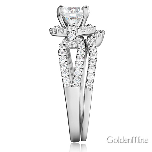Halo Split Shank 1.25CT Round CZ Engagement Ring Set in 14K White Gold Slide 2