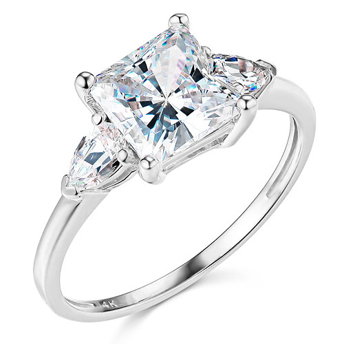 3-Stone Pear & 1.75-CT Princess-Cut CZ Engagement Ring in 14K White Gold Slide 0