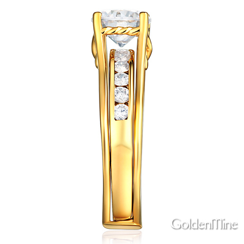 Split Shank 1-CT Round-Cut Solitaire CZ Wedding Ring Set in 14K Yellow Gold Slide 2