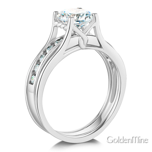 Split Shank 1-CT Round-Cut Solitaire CZ Wedding Ring Set in 14K White Gold Slide 1