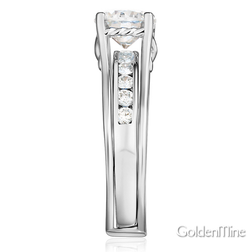 Split Shank 1-CT Round-Cut Solitaire CZ Wedding Ring Set in 14K White Gold Slide 2