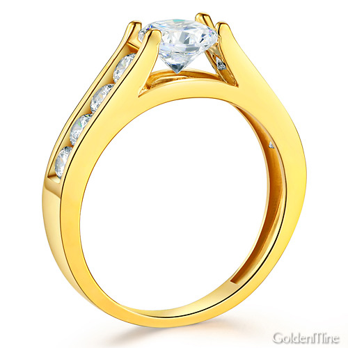 Floating Round-Cut & Side Channel CZ Engagement Ring in 14K Yellow Gold Slide 1