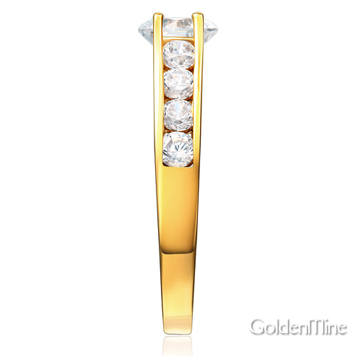 Floating Round-Cut & Side Channel CZ Engagement Ring in 14K Yellow Gold Slide 2