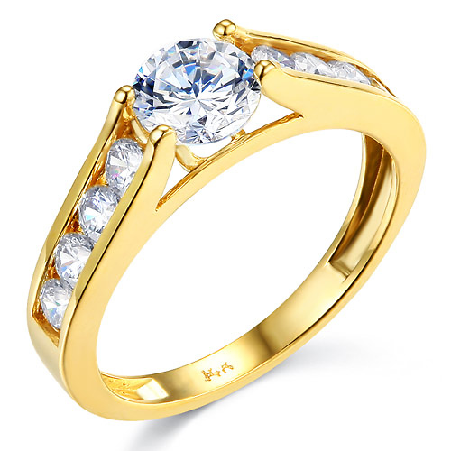 Floating Round-Cut & Side Channel CZ Engagement Ring in 14K Yellow Gold Slide 0