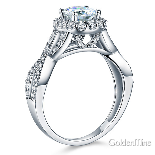 Woven Criss-Cross Halo 1-CT Round-Cut CZ Engagement Ring in 14K White Gold Slide 1