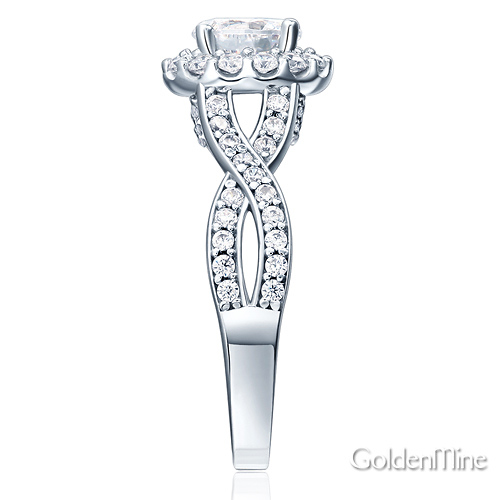 Woven Criss-Cross Halo 1-CT Round-Cut CZ Engagement Ring in 14K White Gold Slide 2