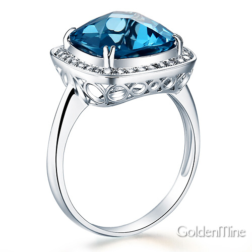 4.9-CT Aqua Blue Cushion-Cut Halo CZ Engagement Ring in 14K White Gold Slide 1