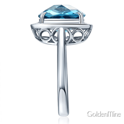 4.9-CT Aqua Blue Cushion-Cut Halo CZ Engagement Ring in 14K White Gold Slide 2