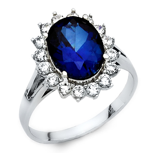 3-CT Blue Oval-Cut Halo CZ Promise Engagement Ring in 14K White Gold Slide 0