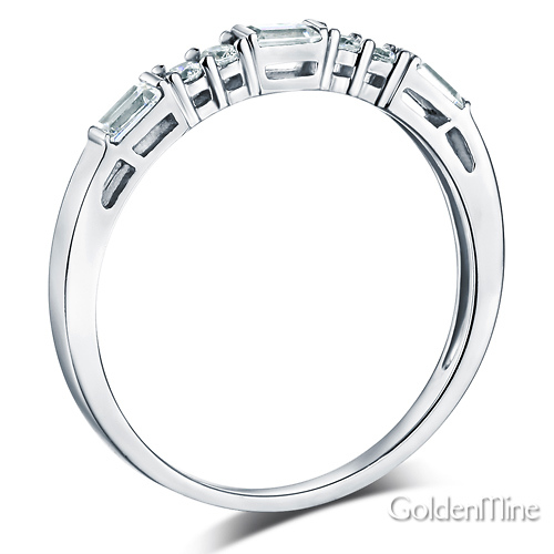 Round & Baguette-Cut CZ Wedding Ring Band in 14K White Gold 0.25ctw Slide 2