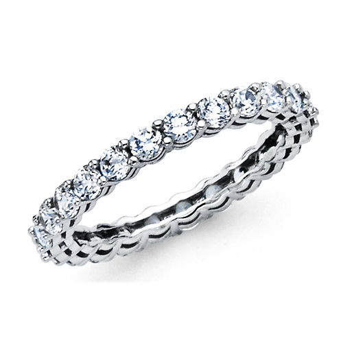 2.7mm Round Cubic Zirconia Eternity Ring Wedding Band in 14K White Gold Slide 0
