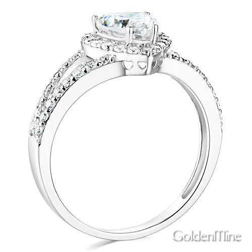 Split Shank Heart-Cut Halo CZ Engagement Ring in Sterling Silver (Rhodium) Slide 1