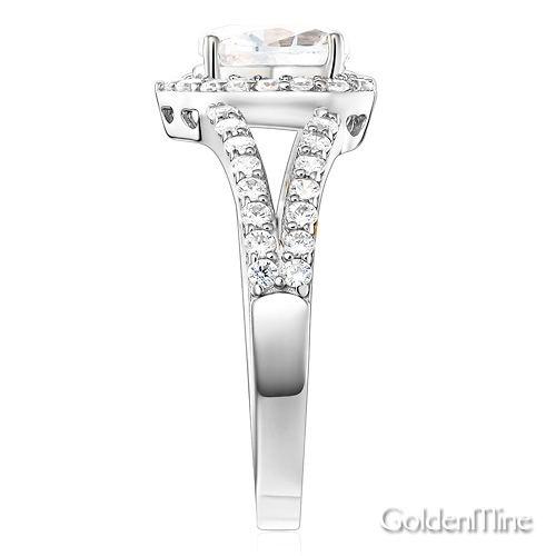 Split Shank Heart-Cut Halo CZ Engagement Ring in Sterling Silver (Rhodium) Slide 2