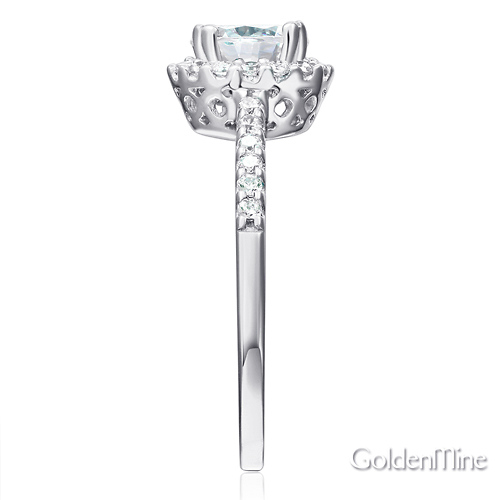 Halo 1-CT Round-Cut CZ Engagement Ring & Side Stones in Sterling Silver (Rhodium) Slide 2
