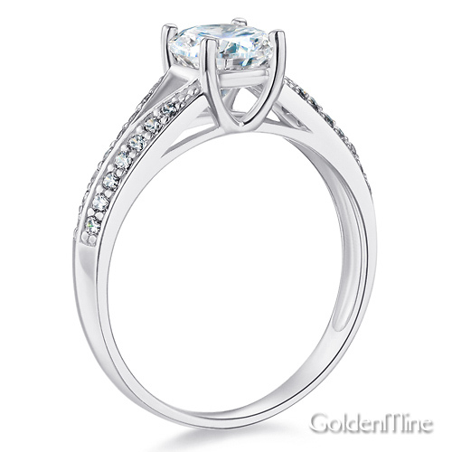 Split Shank Knife-Edge 1-CT Round CZ Engagement Ring in Sterling Silver (Rhodium) Slide 1