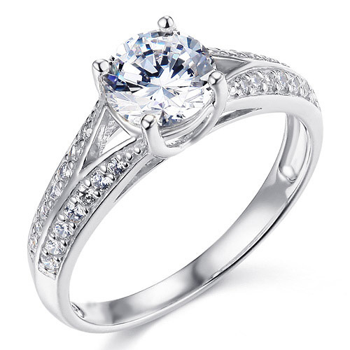 Split Shank Knife-Edge 1-CT Round CZ Engagement Ring in Sterling Silver (Rhodium) Slide 0