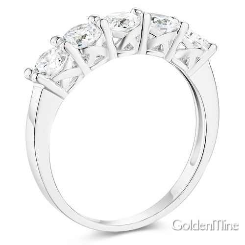 2mm 5-Stone Round-Cut CZ Wedding Band in Sterling Silver (Rhodium) Slide 1