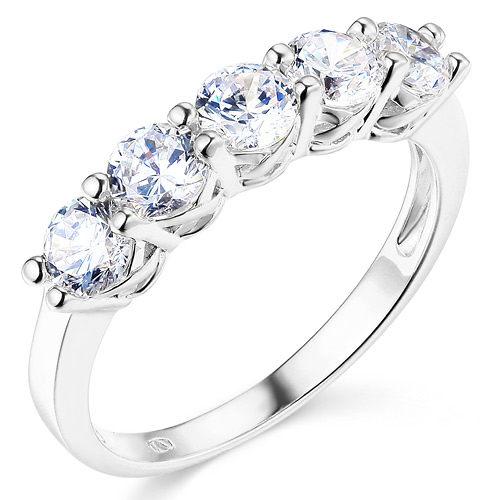 2mm 5-Stone Round-Cut CZ Wedding Band in Sterling Silver (Rhodium) Slide 0
