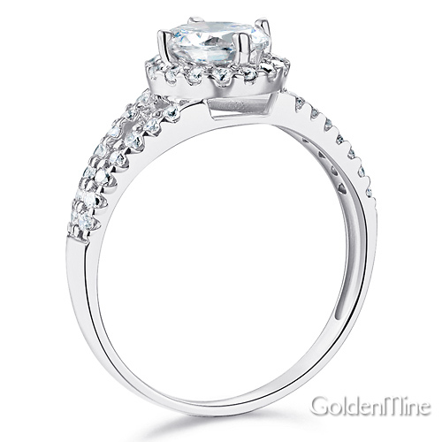 Split Shank Halo 1-CT Round CZ Engagement Ring in Sterling Silver (Rhodium) Slide 1