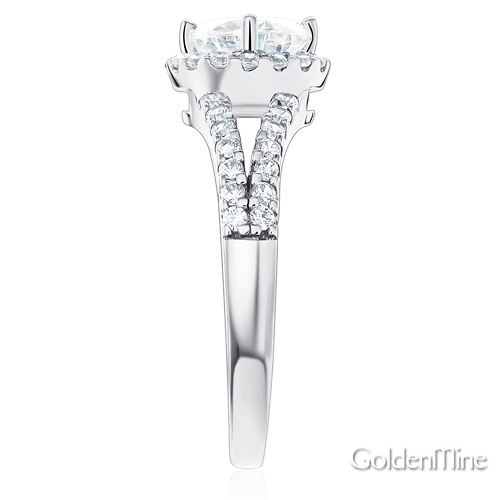 Split Shank Halo 1-CT Round CZ Engagement Ring in Sterling Silver (Rhodium) Slide 2