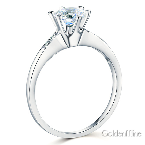 6-Prong 1-CT Round-Cut CZ Engagement Ring & Side Pave in Sterling Silver (Rhodium) Slide 1